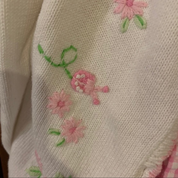 Pink Gingham Dress White Embroidered Cardigan - Picture 6 of 12